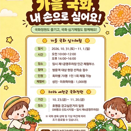 가을 국화, 내 손으로 심어요!「2026 예천군 국화정원 & 가을 국화 심기체험」 안내
