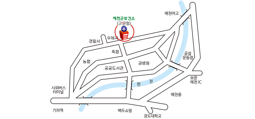 36822 경상북도 예천군 예천읍 군청길 33를 표시한 지도