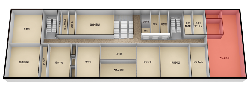 건설교통과는 본관 3층에 계단을 기준으로 오른쪽 제일 끝에 위치해있습니다. 