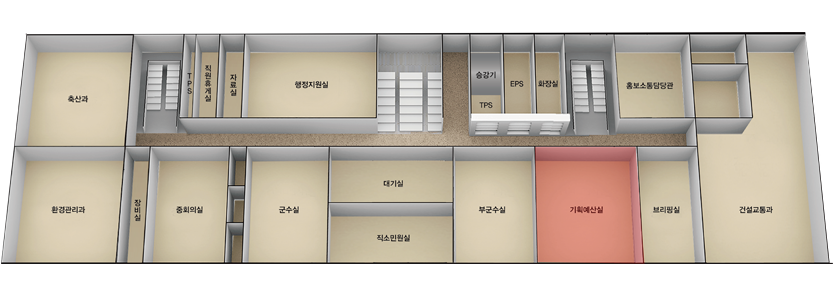 본관3층 : 계단맞은편 부군수실,전용감사장옆에 위치