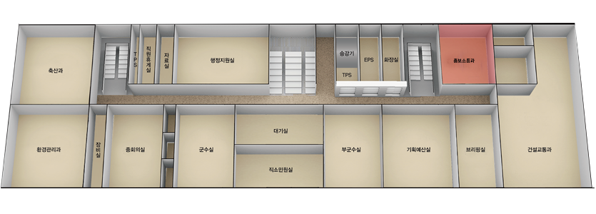 홍보소통과는 본관 3층 가운데 계단 오른쪽에 승강기, TPS, EPS, 화장실, 오른쪽 계단 옆에 위치해있습니다.