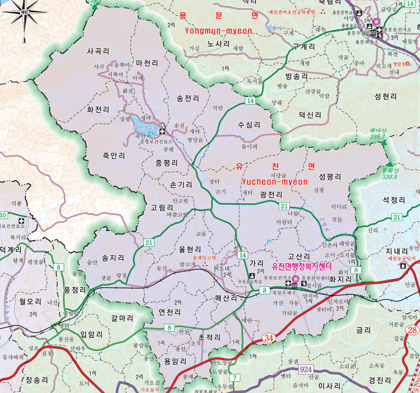 유천면 지도