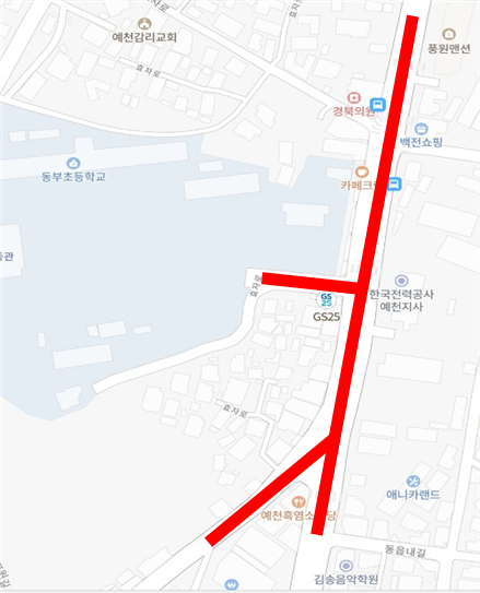 불법주정차 단속구간 위치도(남부초등학교) 지도