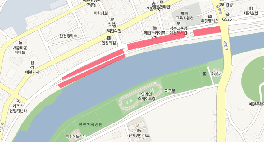 한천주차장 예천교하지도