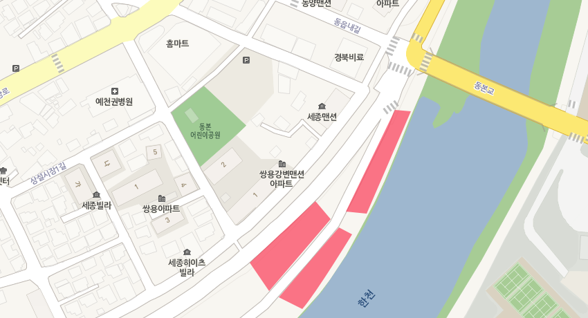 한천주차장 동본교하 지도