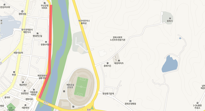 한천주차장 동본교상 지도