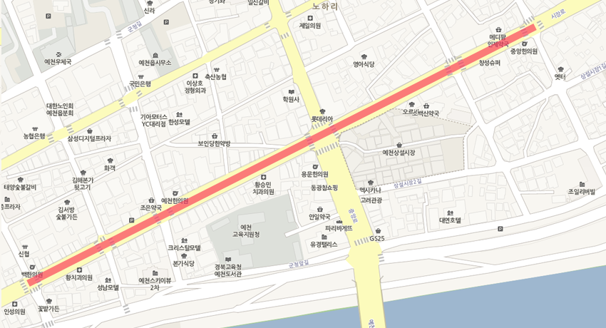 시장로 중앙슈퍼~백한의원 지도