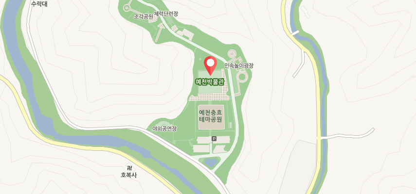 경상북도 예천군 감천면 복골길 150 예천박물관을 나타낸 지도
