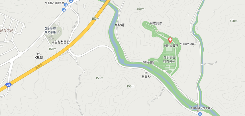 경상북도 예천군 감천면 복골길 150 예천박물관을 나타낸 지도