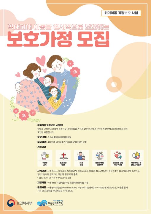 1.위기아동보호가정을 모집하오니 신청하여 주시기 바랍니다.