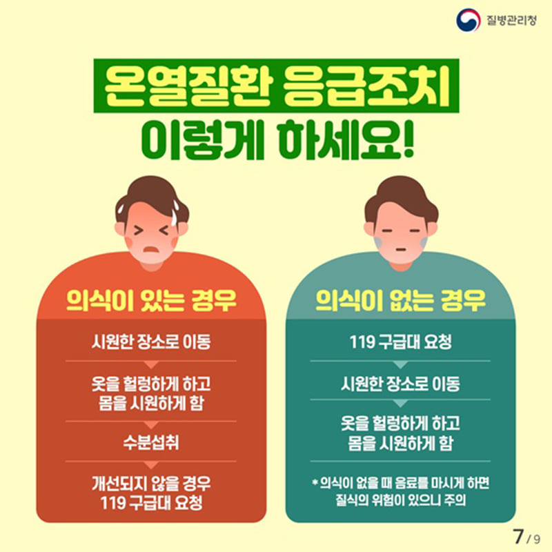 7.무더운 여름 온열질환 예방법을 미리 알아봅시다.