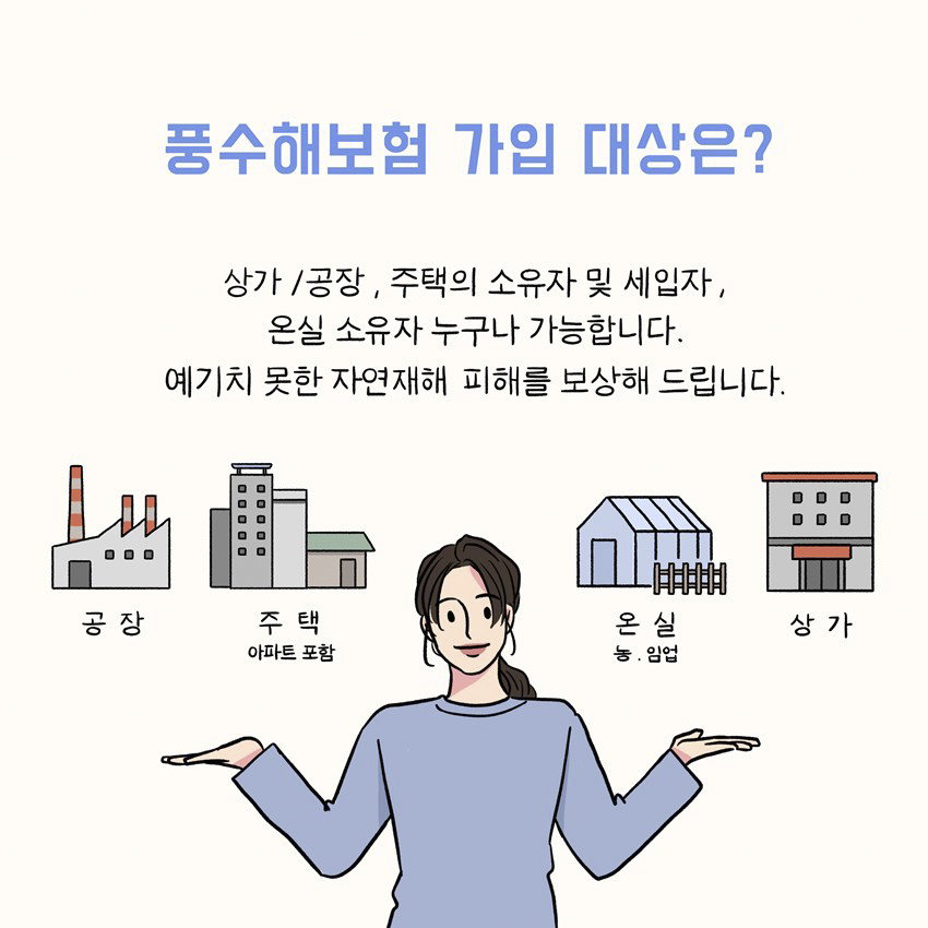 3.자연재해로 발생하는 재산 피해 최대한 보상 받을 수 있도록 정부가 권장하는 정책보험인 풍수해보험에 가입하세요!